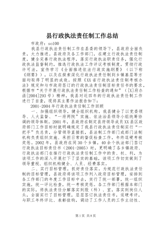 县行政执法责任制工作总结
