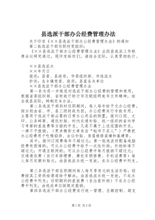 县选派干部办公经费管理办法