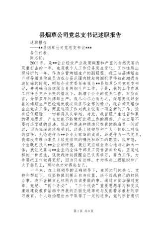 县烟草公司党总支书记述职报告