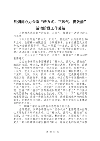 县烟棉办办公室转方式正风气提效能活动阶段工作总结
