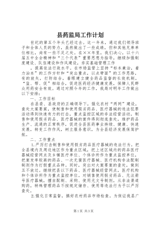 县药监局工作计划