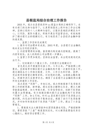 县银监局综合治理工作报告