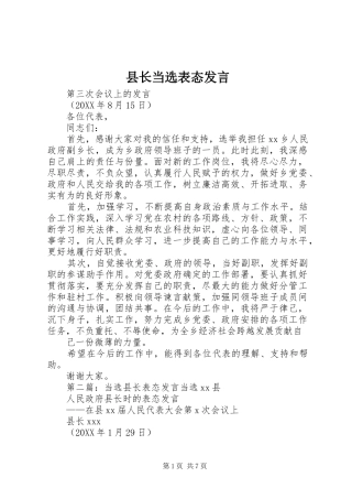 县长当选表态讲话