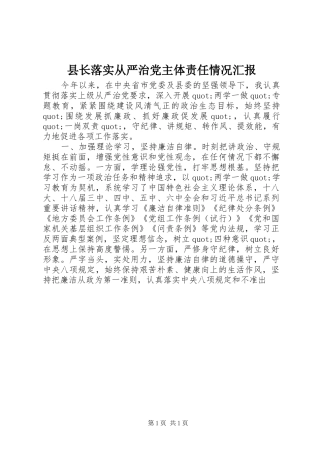 县长落实从严治党主体责任情况汇报