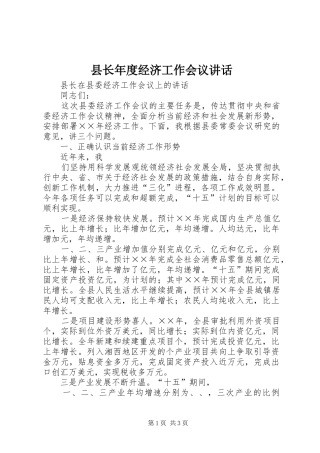 县长年度经济工作会议致辞