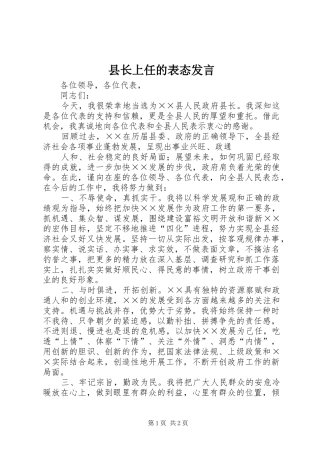 县长上任的表态讲话