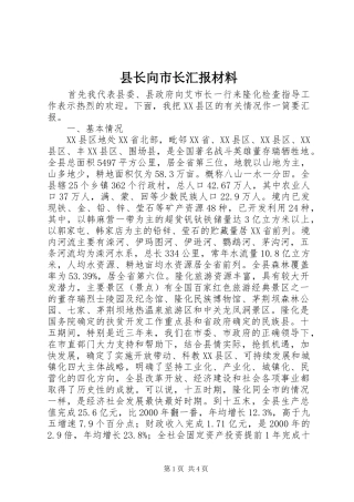 县长向市长汇报材料