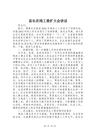 县长在残工委扩大会致辞