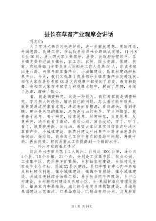 县长在草畜产业观摩会致辞