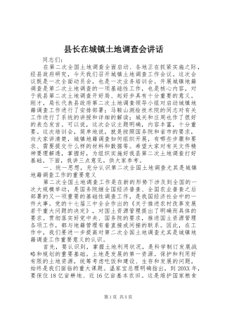 县长在城镇土地调查会致辞