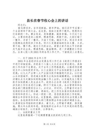 县长在春节收心会上的致辞
