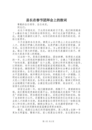 县长在春节团拜会上的致词
