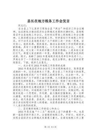 县长在地方税务工作会讲话