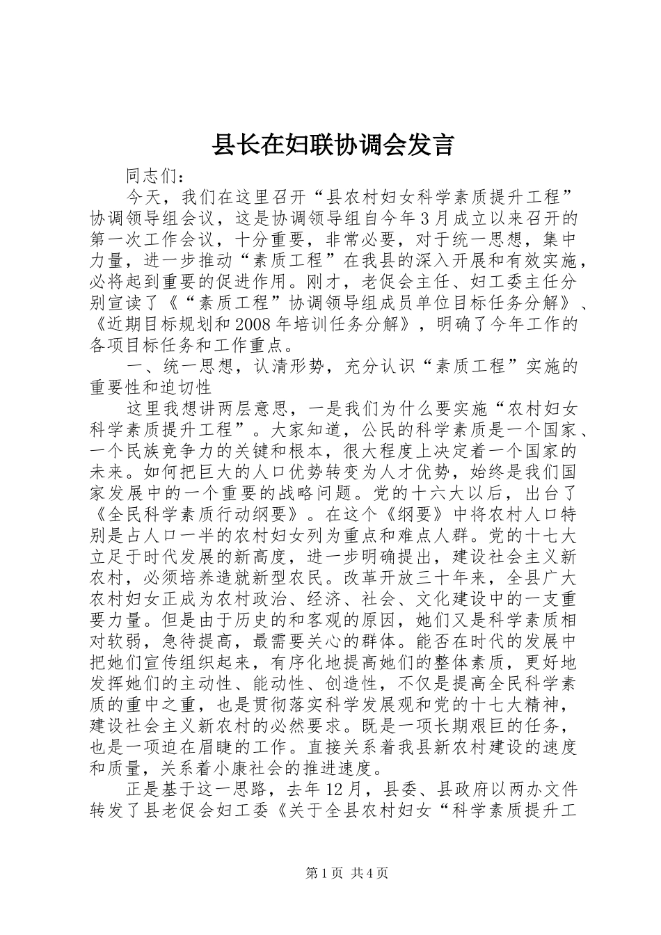 县长在妇联协调会讲话_第1页