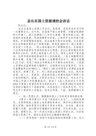 县长在国土资源调控会致辞