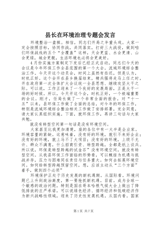县长在环境治理专题会讲话