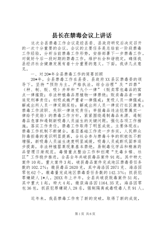 县长在禁毒会议上致辞