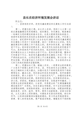 县长在经济环境发展会致辞