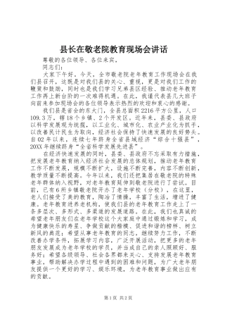 县长在敬老院教育现场会致辞