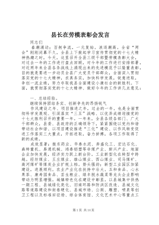 县长在劳模表彰会讲话