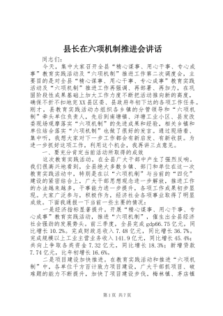 县长在六项机制推进会致辞