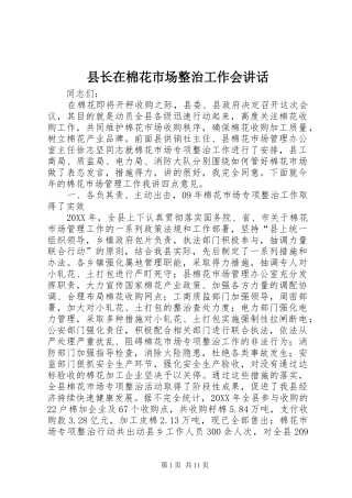 县长在棉花市场整治工作会致辞