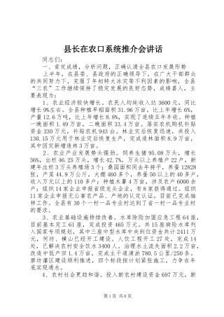 县长在农口系统推介会致辞