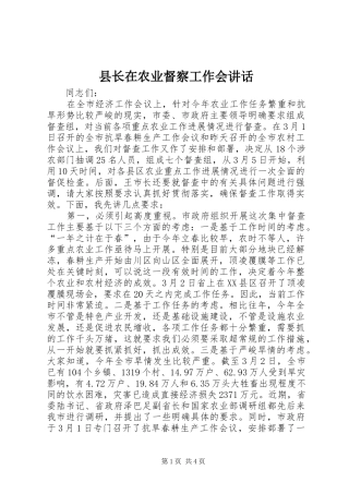 县长在农业督察工作会致辞