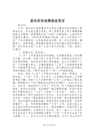 县长在农业推进会讲话