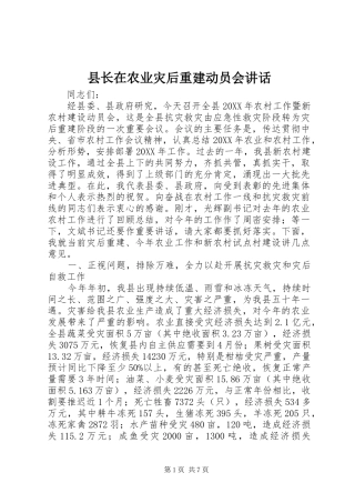 县长在农业灾后重建动员会致辞