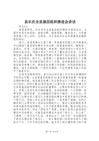 县长在全县基层组织推进会致辞