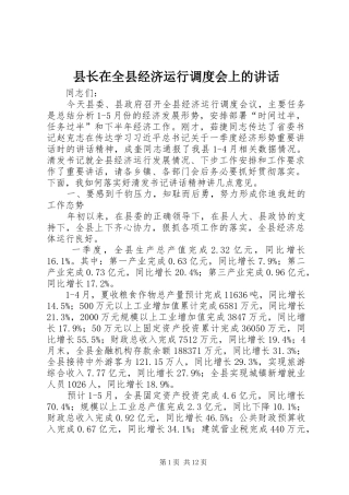 县长在全县经济运行调度会上的致辞