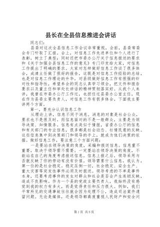 县长在全县信息推进会致辞