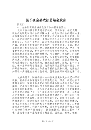 县长在全县政法总结会讲话