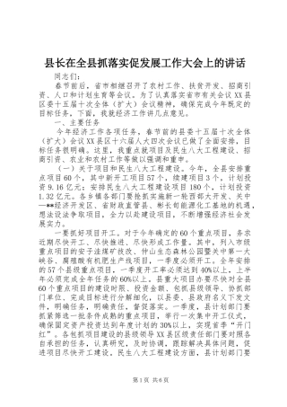县长在全县抓落实促发展工作大会上的致辞