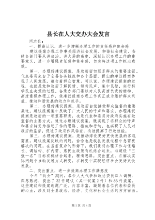 县长在人大交办大会讲话