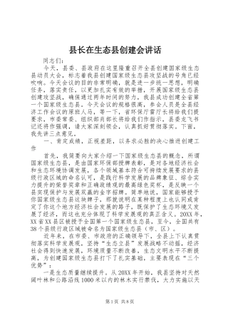 县长在生态县创建会致辞