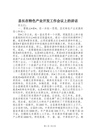 县长在特色产业开发工作会议上的致辞
