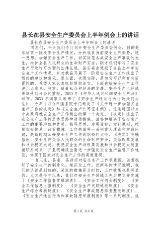县长在县安全生产委员会上半年例会上的致辞