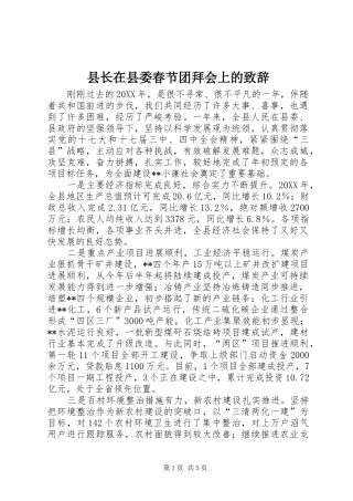 县长在县委春节团拜会上的致辞