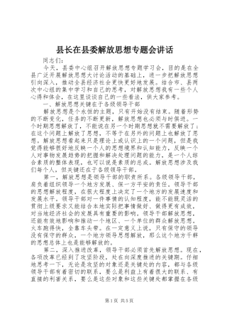县长在县委解放思想专题会致辞