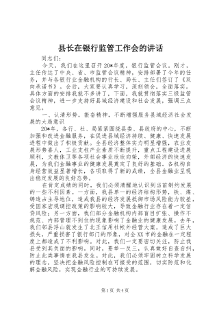 县长在银行监管工作会的致辞