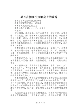 县长在招商引资酒会上的致辞