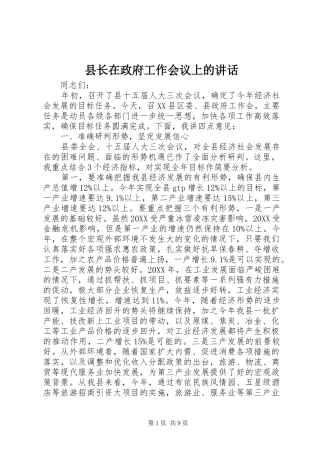 县长在政府工作会议上的致辞