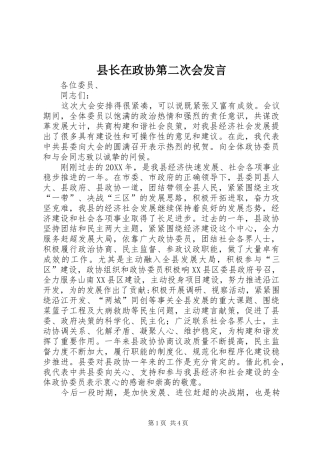 县长在政协第二次会讲话