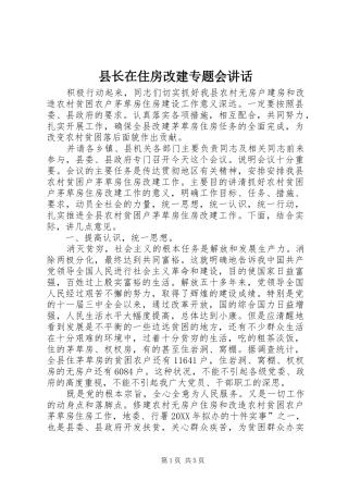 县长在住房改建专题会致辞