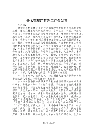 县长在资产管理工作会讲话