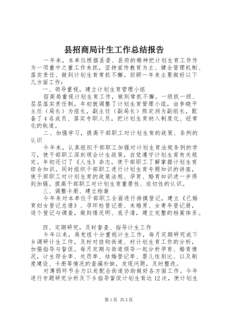 县招商局计生工作总结报告