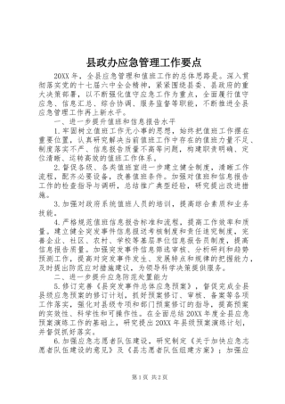 县政办应急管理工作要点