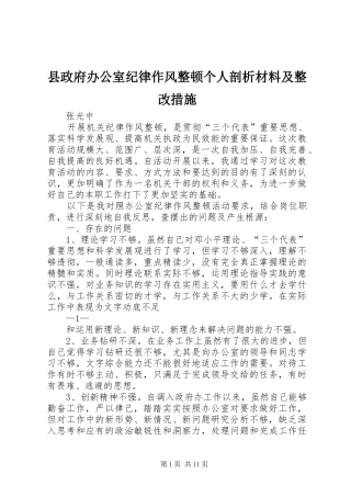 县政府办公室纪律作风整顿个人剖析材料及整改措施